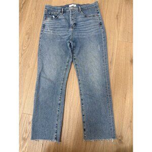 Loft High-Rise Straight-Leg Frayed Hem Jeans Womens Size 27 Distressed Blue Deni